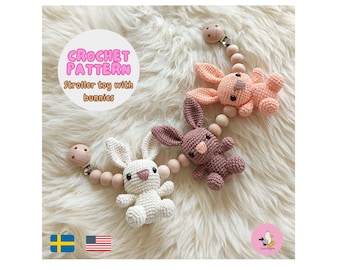 PATRÓN DE GANCHILLO • Conejitos de cadena para cochecito • Conejito amigurumi • Móvil para cochecito • Cadena para cochecito • Juguete para bebé • Guirnalda • Kinderwagenkette • PDF