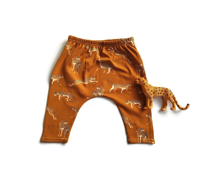 Handmade Jaguar print Kids Harem Pants Size 86 Wild Child Pants Organic Animal Print Clothes Safari print animals Slow Fashion image 5