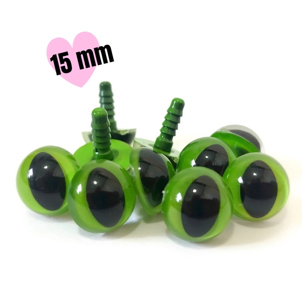 Green Cat Eyes 15 mm • Oval pupil • Safety eyes • Amigurumi Eyes • Toy Eyes • Dragon Eyes • Reptile Eyes • Toy Eyes • Crochet Knit Sew •