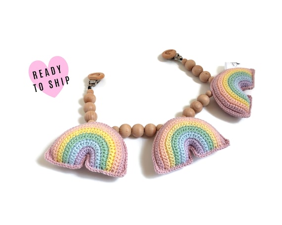 STROLLER CHAIN • Rainbow • pastel pink • amigurumi • crochet pram garland • kinderwagenkette • wagenspanner • Ready To Ship
