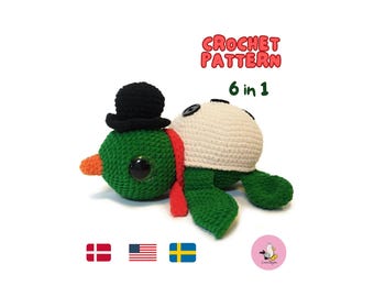 PATRÓN DE GANCHILLO AMIGURUMI • Tortuga Muñeco de Nieve • Edición Navideña Turtellini • Paquete • 6 en 1 • pdf