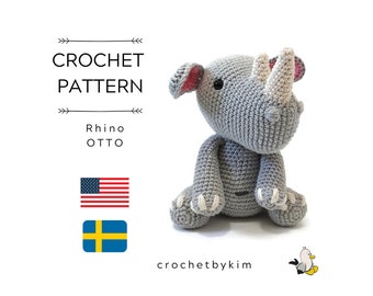 AMIGURUMI PATTERN • Otto the rhino • crochet animal pattern • crochet rhinoceros • african animal • wild animal • safari • crochetbykim