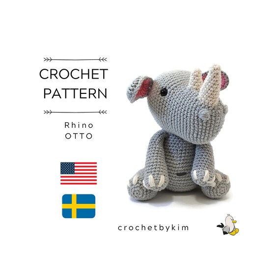 編みぐるみパターン • サイのオットー • かぎ針編みの動物パターン
