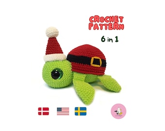 PATRÓN DE GANCHILLO AMIGURUMI • Tortuga Papá Noel • Turtellini Edición Navidad • Bundle Pack • 6 en 1 • pdf