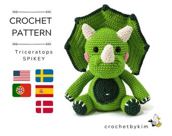 AMIGURUMI CROCHET PATTERN • Spikey the Triceratops • Amigurumi pattern •  Jurassic World • Dino toy • Dinosaur animal • CrochetByKim • pdf