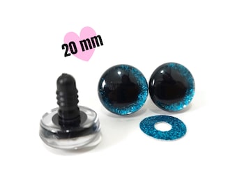 Big Blue 3D Glitter SAFETY EYES 20 mm • Tiktok amigurumi eyes • Safety Eyes with Plastic Backs for Teddy Bear • Animal Soft Toy Making