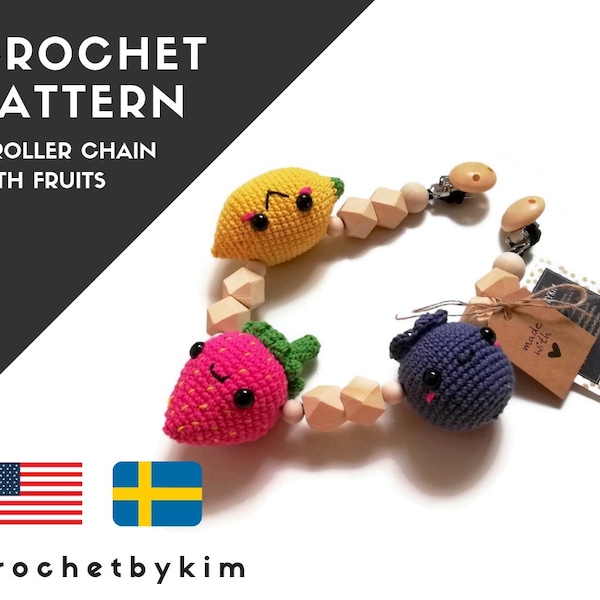 CROCHET PATTERN - stroller chain fruits  - amigurumi lemon strawberry blueberry - mobile - pram chain - garland - kinderwagenkette - pdf