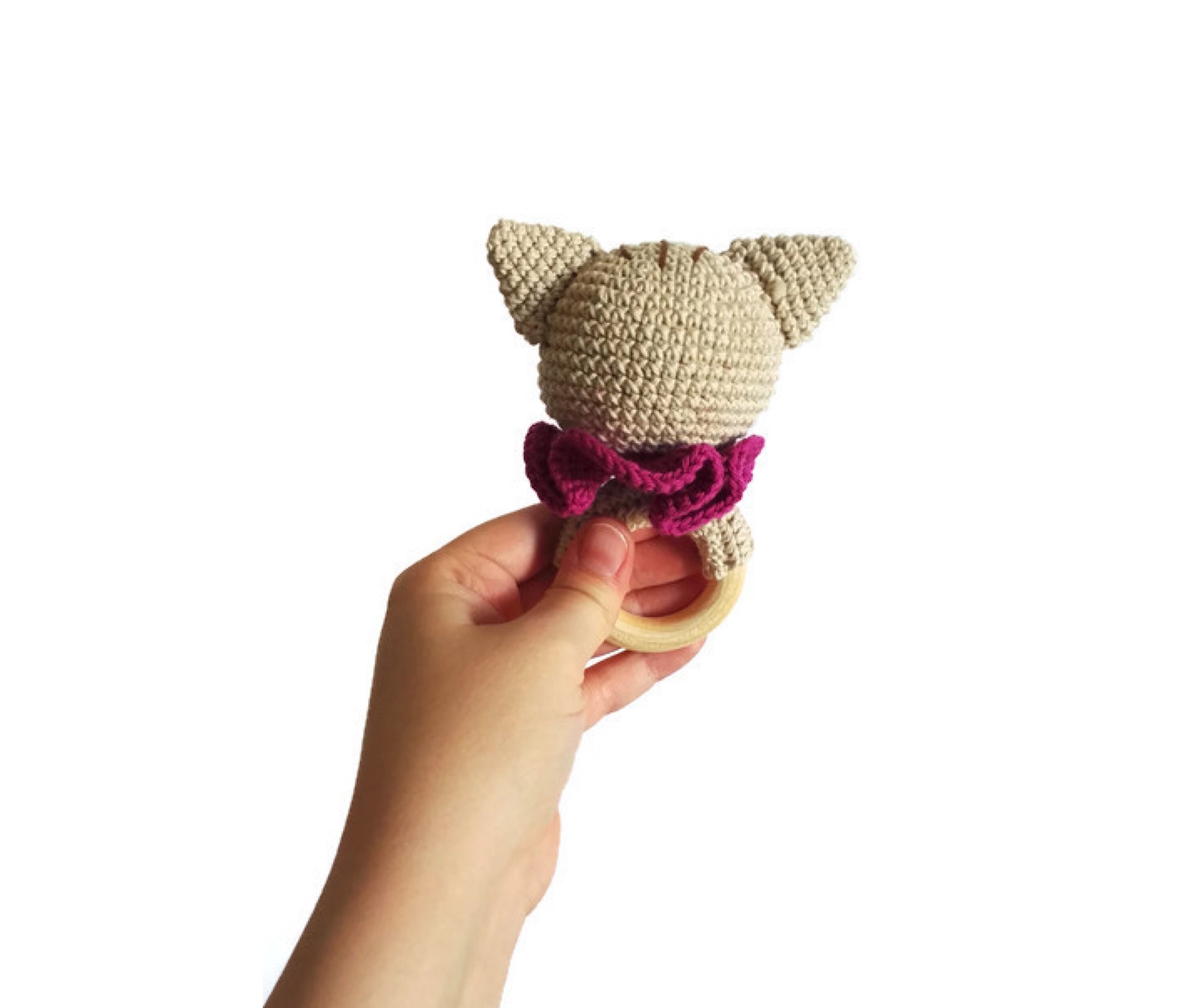 Crochet cat teether - amigurumi cat - rattle - teethering ...