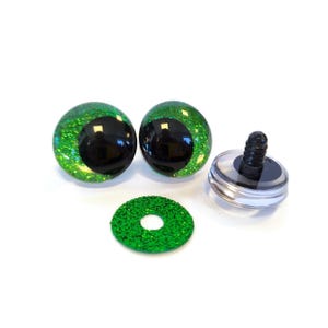 Big Sparkling 3D &quot;Off center&quot; Glitter SAFETY EYES Green 16 mm 20 mm 25 mm 30 mm • Tiktok amigurumi eyes • Sink Eyes • Safety eyes