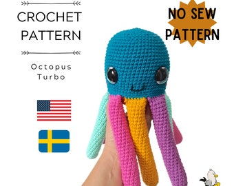 No Sew • AMIGURUMI CROCHET PATTERN • Turbo Octopus • Amigurumi fish • water sea • Handmade octopus • velvet yarn • kawaii