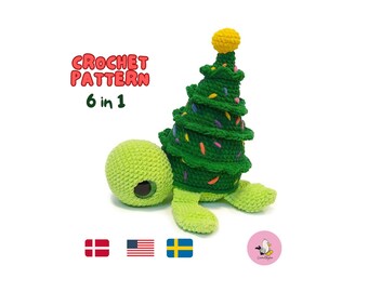 PATRÓN DE GANCHILLO AMIGURUMI • Árbol de Navidad de Tortuga • Edición Navideña Turtellini • Paquete • 6 en 1 • pdf