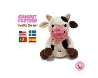 AMIGURUMI CROCHET PATTERN • Rosalita the cow • Amigurumi pattern • Farm animal • Cow toy pattern • Swedish animals • CrochetByKim • pdf