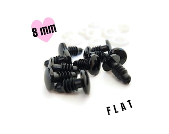 8mm Flat Black Safety Eyes: Amigurumi Doll Making Supplies