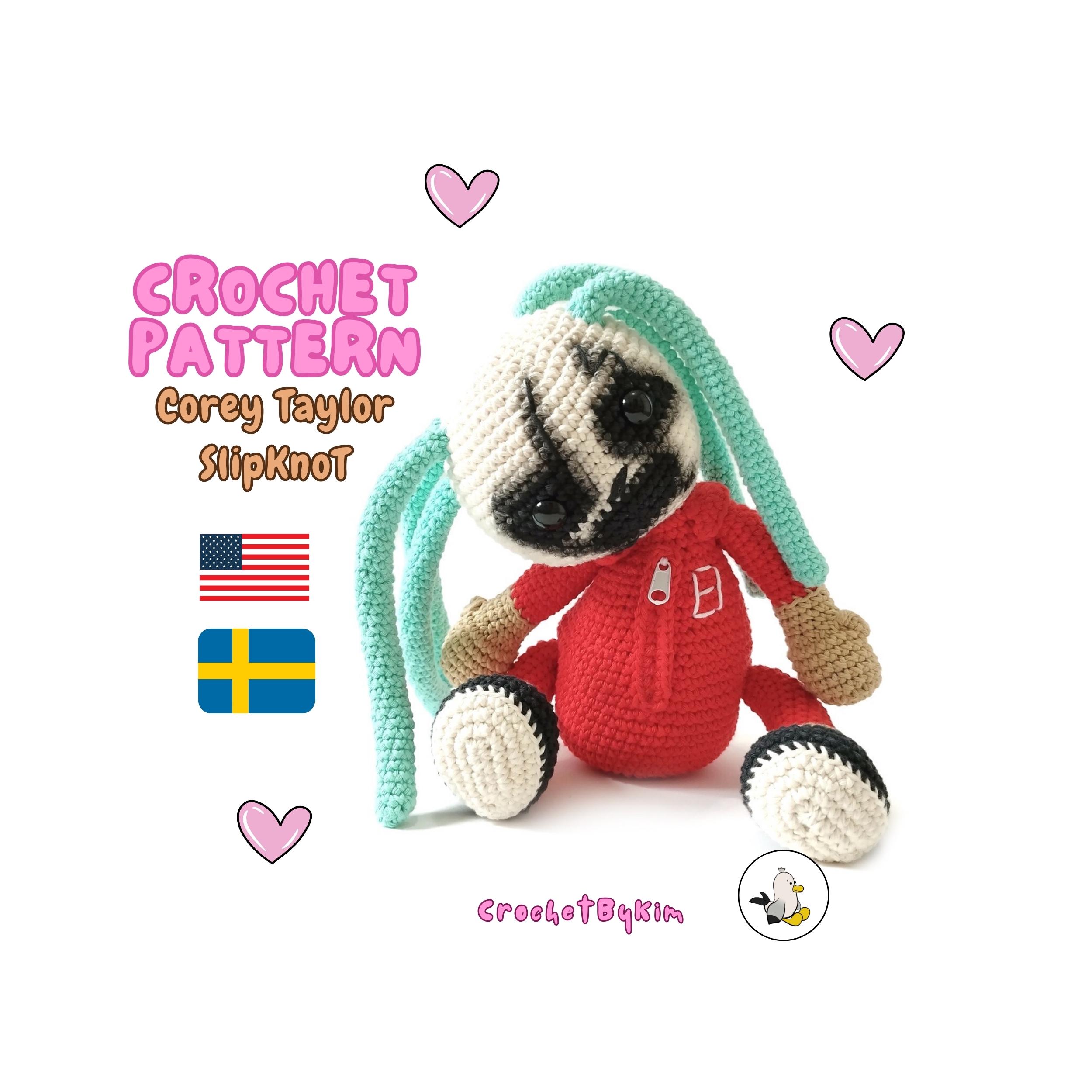 AMIGURUMI DOLL PATTERN • SlipKnoT Corey Taylor • Maggot crochet pattern • Music Metal Rock Mask • Rockstar • crochetbykim