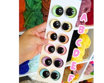 Ojos de seguridad descentrados con purpurina arcoíris (16-40 mm) – Ojos brillantes para amigurumi en 6 colores – Ojos para crochet y peluches