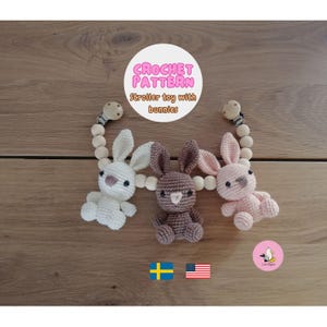 SCHEMA ALL'UNCINETTO • Coniglietti con catenella per passeggino • Coniglietto amigurumi • Giostrina per passeggino • Catena per carrozzina • Giocattolo per neonati • Ghirlanda • Kinderwagenkette • PDF
