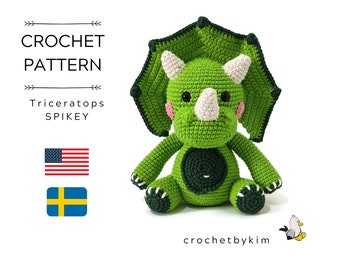 AMIGURUMI CROCHET PATTERN • Spikey the Triceratops • Amigurumi pattern •  Jurassic World • Dino toy • Dinosaur animal • CrochetByKim • pdf