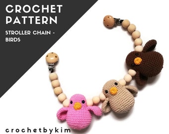 CROCHET PATTERN - Stroller chain with birds - amigurumi birds - kinderwagenkette - wagenspanner - vagnmobil - mobile - pram toy