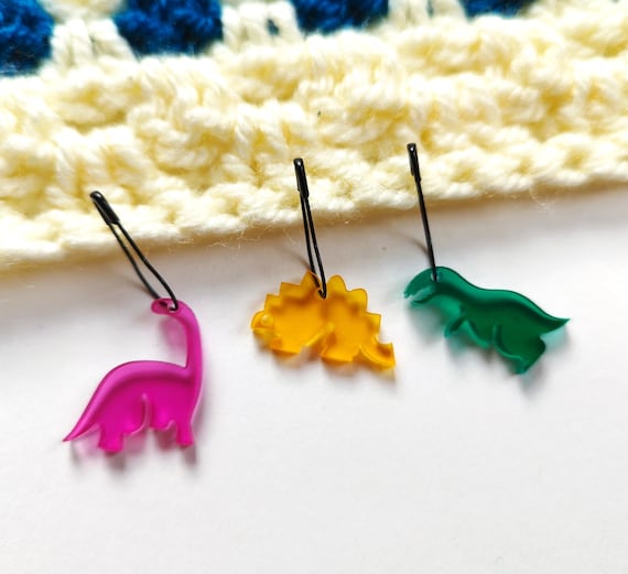 Dinosaur Enamel Stitch Markers: Crochet & Knitting Notions - Set of 3
