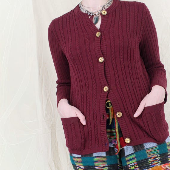 Celine, 70s céline burgundy cable knit cardigan