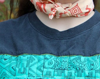 50s scarf or bandana usa-made designer textile harwood steiger pictograph terra cotta bandana