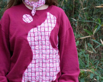60s faux-patchwork rosebud quilted reverse appliqué sweatshirt -one-of-a-kind