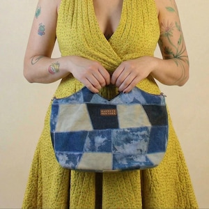 y2k vintage barneys new york patchwork denim & leather satchel