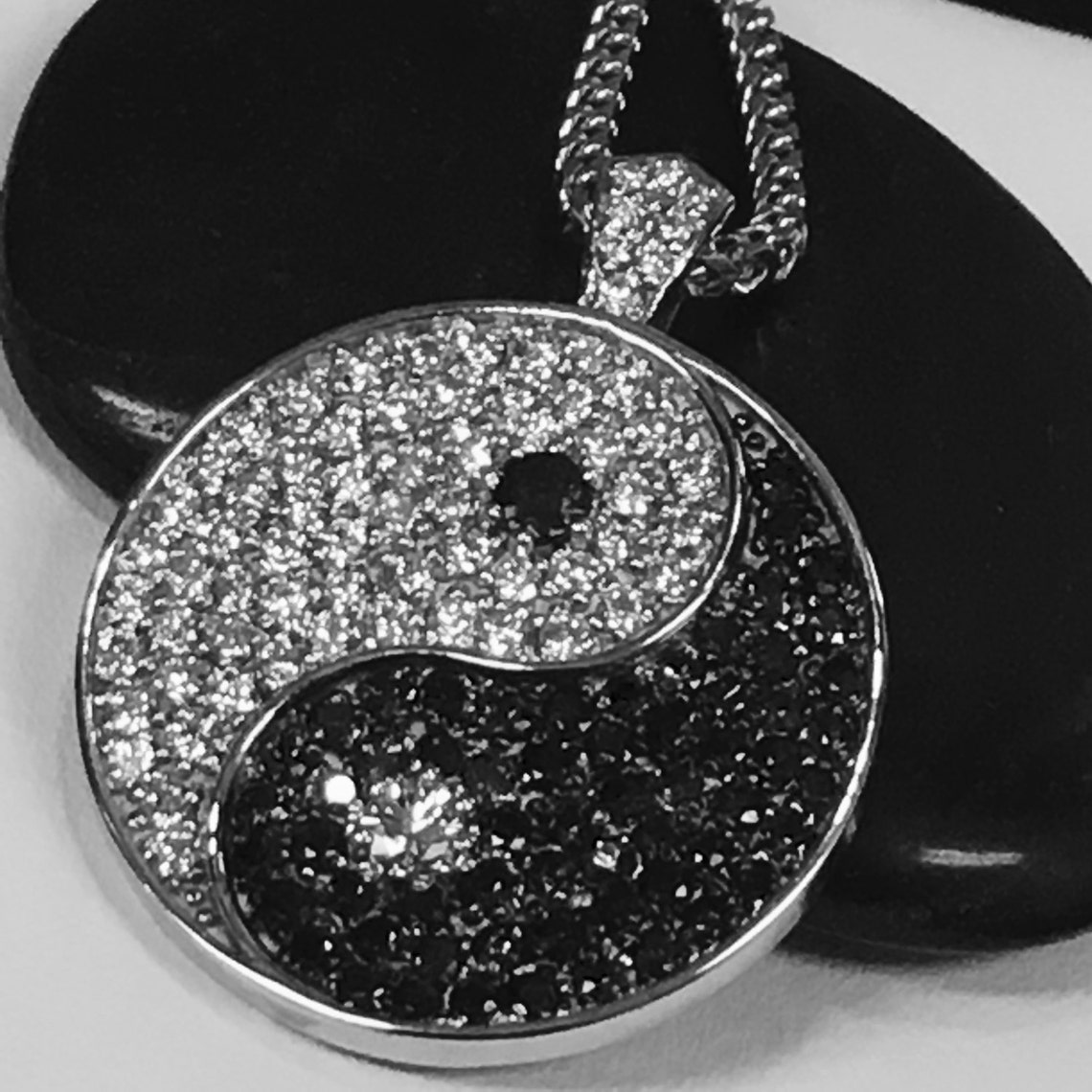 14k White Gold Yin Yang Diamond Pendant Etsy