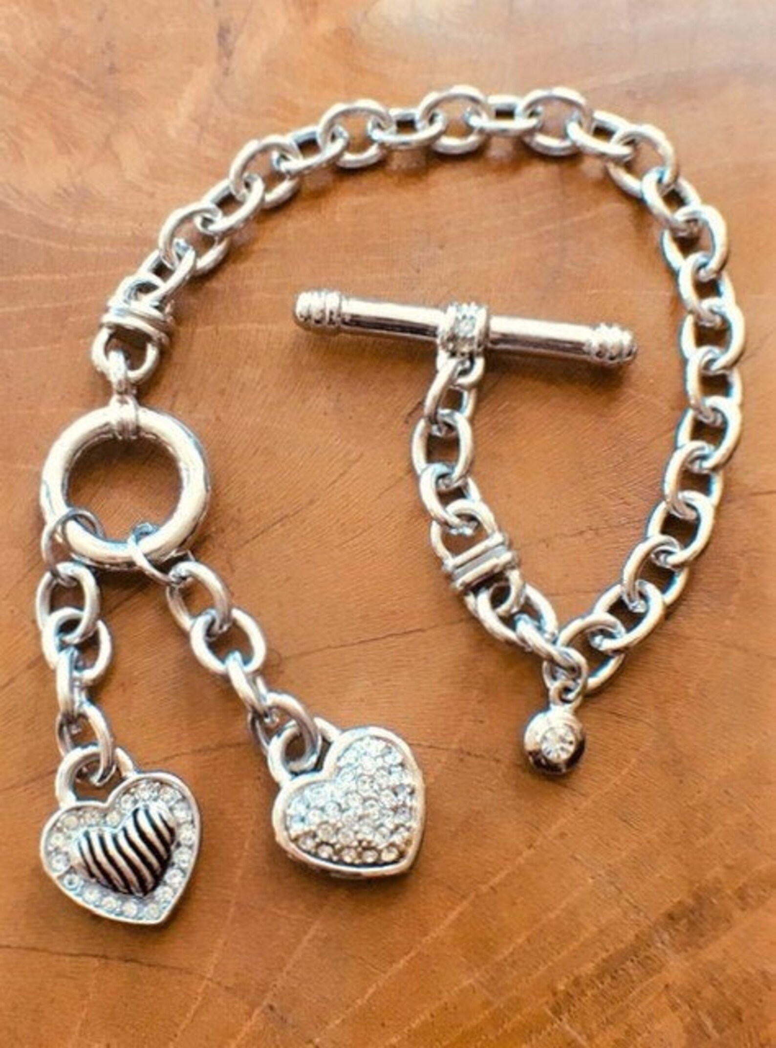 Sterling Silver Link Bracelet with Heart Charms Etsy