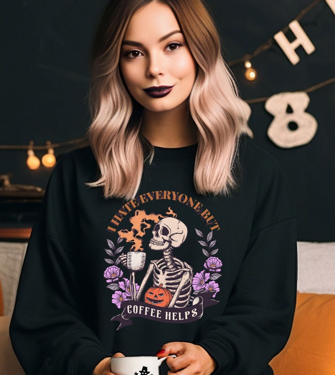 Halloween Skeleton Sweatshirt, Coffee Skeleton.funny Skeleton, Funny