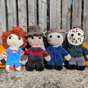 Creepy & Cozy Crochet - Horror Icons - Classic Slasher - Handmade - Halloween - Michael - Freddy - Jason - Chucky