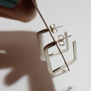 Silver Stud Earrings, Square Shaped Earrings, Everyday Small Textured Earrings, Minimalist Geometric Jewelry, 925 Sterling Post Earrings
