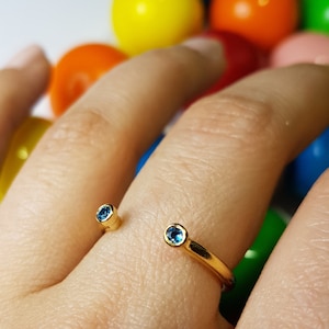 Open Gold Ring, London Blue Topaz Ring, Gold Stackable Ring, Delicate Tiny Ring, Blue Gemstone Ring, Topaz Jewelry, November Birthstone Ring