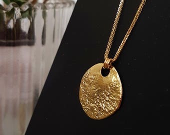 Long Gold Moon Necklace, Gold Medallion Necklace, Solid 14K Yellow Gold Charm Necklace, Layering Disc Necklace, 14K Gold Coin Necklace