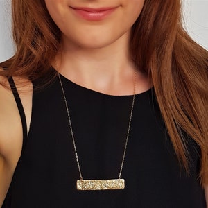 Textured Gold Bar Necklace, Geometric Statement Necklace, Minimalist Boho Layering Necklace, 18K Gold Rectangle Pendant, Fashion Jewelry