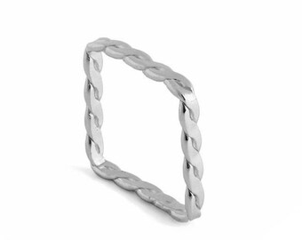 Braided Silver Ring, Twisted 925 Sterling Silver Ring, Stacking Silver Ring Set, Everyday Minimalist Ring, Square Shaped Index Finger Ring