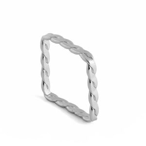 Braided Silver Ring, Twisted 925 Sterling Silver Ring, Stacking Silver Ring Set, Everyday Minimalist Ring, Square Shaped Index Finger Ring