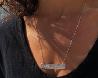 Dainty Bar Necklace, Sterling Silver Bar Necklace, Minimalist Silver Necklace, 925 Silver Layering Necklace, Textured Statement Necklace