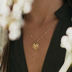 Charm Only, Gold Medallion Pendant, Gold Moon Pendant, Solid 14K Yellow Gold Charm, Layering Disc Necklace, Solid Yellow 14K Gold Coin image 4