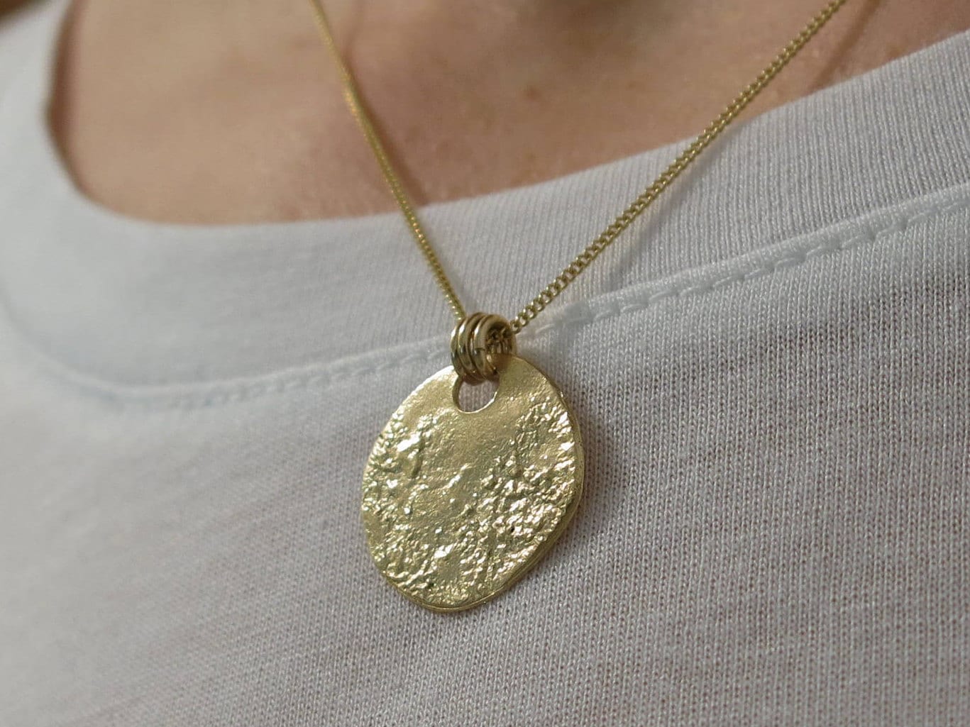 Gold Coin Necklace, Gold Disc Necklace, Gold Full Moon Necklace, Gold