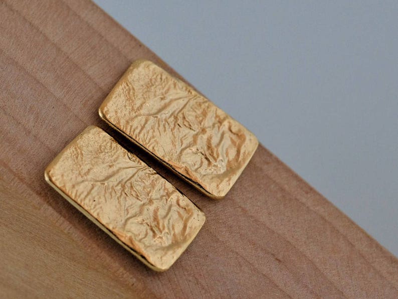 Gold Stud Earrings, Everyday Square Shaped Earrings, 18K Gold Textured Jewelry, Geometric Rectangle Earring, Minimalist Comfortable Earrings image 6