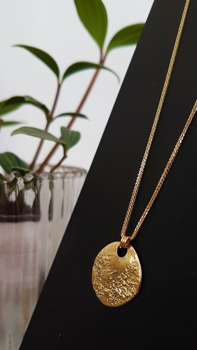 Long Gold Moon Necklace, Gold Medallion Necklace, Solid 14K Yellow Gold Charm Necklace, Layering Disc Necklace, 14K Gold Coin Necklace image 1