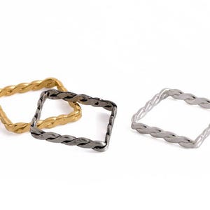 Silver Shaped Rings, Stacking Ring Set, Minimalist Braided Gold Ring, Twisted Sterling Silver Rings Set, Square Shaped Oxidized Silver Ring