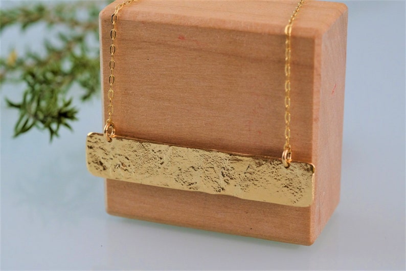 Textured Gold Bar Necklace, Geometric Statement Necklace, Minimalist Boho Layering Necklace, 18K Gold Rectangle Pendant, Fashion Jewelry image 10