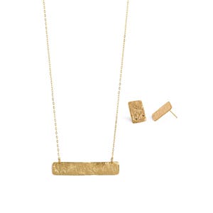 Textured Gold Bar Necklace, Geometric Statement Necklace, Minimalist Boho Layering Necklace, 18K Gold Rectangle Pendant, Fashion Jewelry image 7