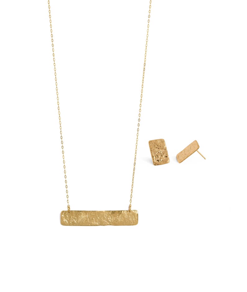 Strukturierte Gold Bar Halskette, geometrische Statement Halskette, minimalistische Boho Schichtung Halskette, 18K Gold Rechteck Anhänger, Mode-Schmuck Bild 7