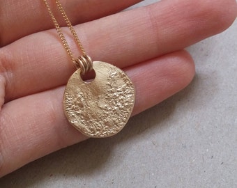 Gold Coin Necklace, Gold Medallion Necklace, Gold Moon Necklace, Gold Disc Necklace, Full Moon Layering Necklace, Gold Bohemian Jewelry