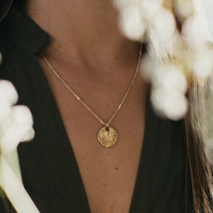 Charm Only, Gold Medallion Pendant, Gold Moon Pendant, Solid 14K Yellow Gold Charm, Layering Disc Necklace, Solid Yellow 14K Gold Coin image 2