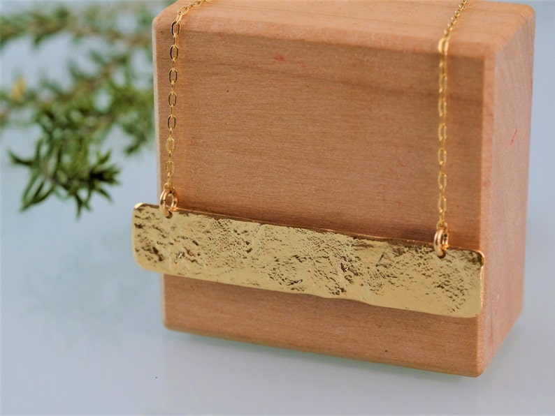 Textured Gold Bar Necklace, Geometric Statement Necklace, Minimalist Boho Layering Necklace, 18K Gold Rectangle Pendant, Fashion Jewelry image 4