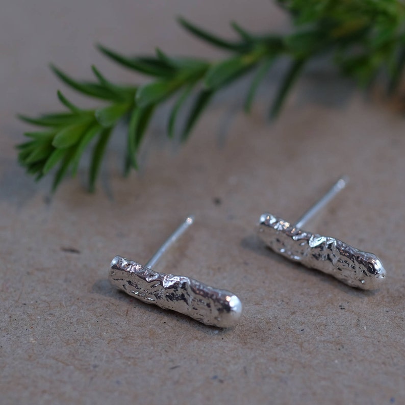 Silver Stud Earrings Everyday Small Textured Bar Earrings Etsy